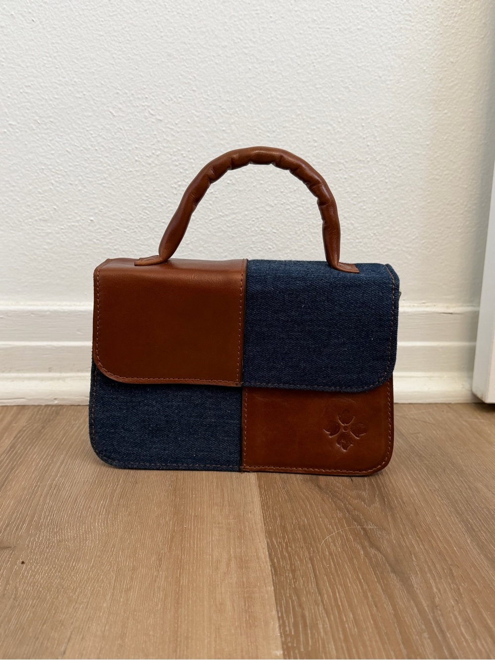Patricia Nash Denim and Leather Colorblock Bag with Strap